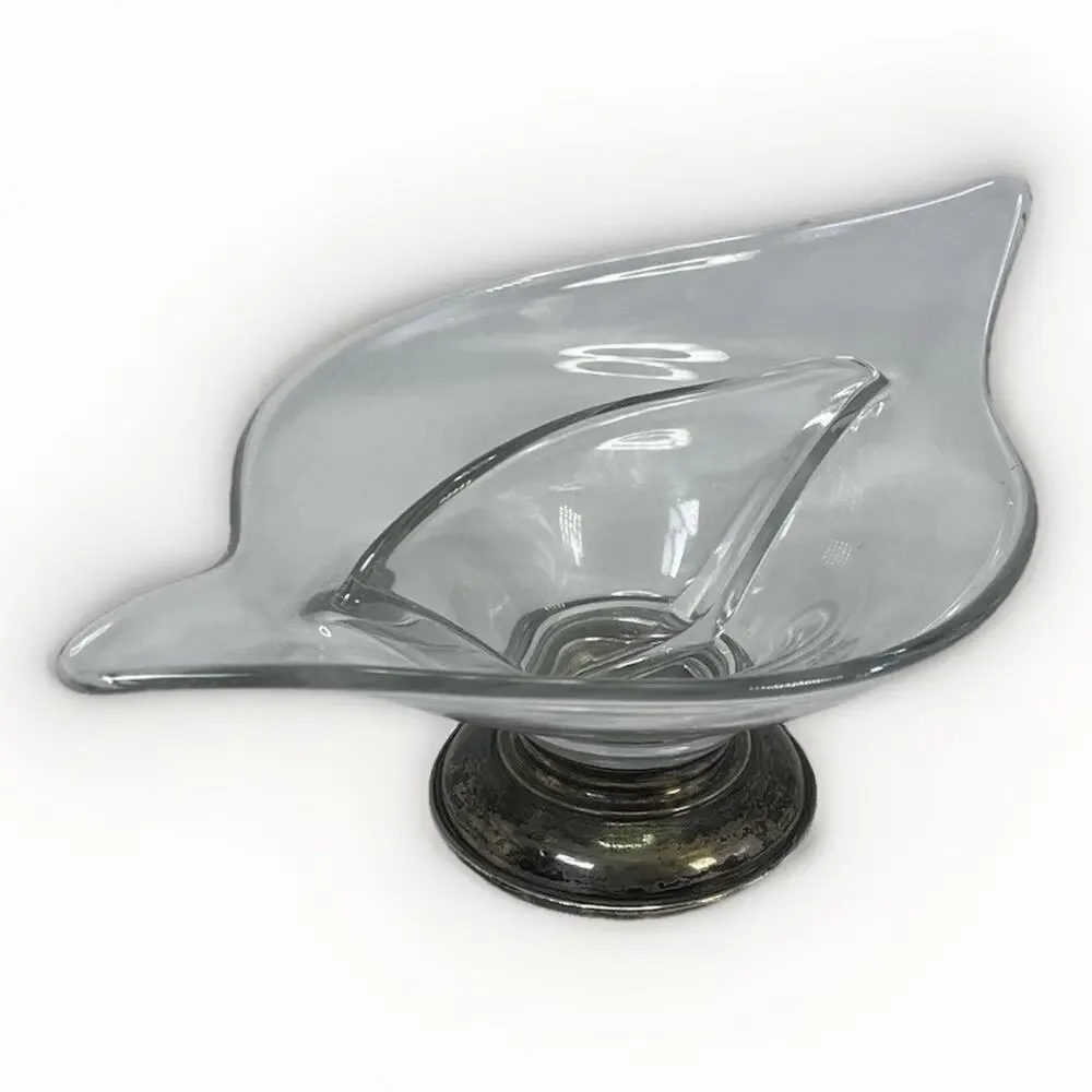 VTG Frank M Whiting Clear Glass Curved Candy Dish 925 Sterling Silver Base MCM - Picture 8 of 11